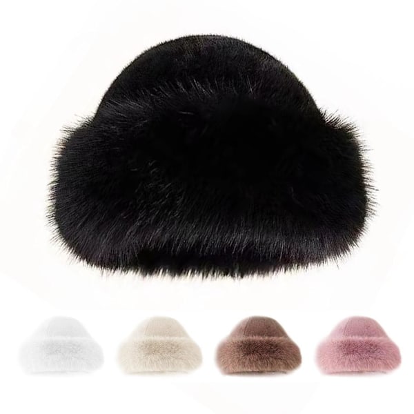 Vinter Plysch Fiskehatt Dam Tjock Fluffig Päls Öronskydd Mössa Vindtät Varm Huvudbonad Kvinnlig Panama Basin Hatt Black One size