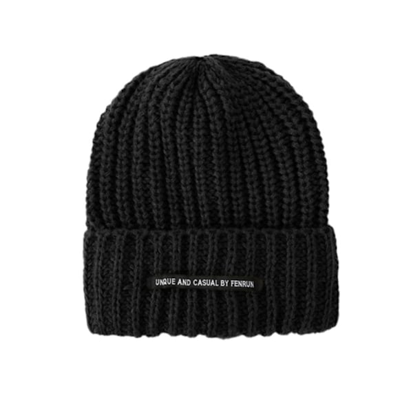 Stickad Ullmössa Trendig Och Mångsidig Stor Huvud Ull Varm Omkrets Kall Mössa Stickad L2A7 Black One size