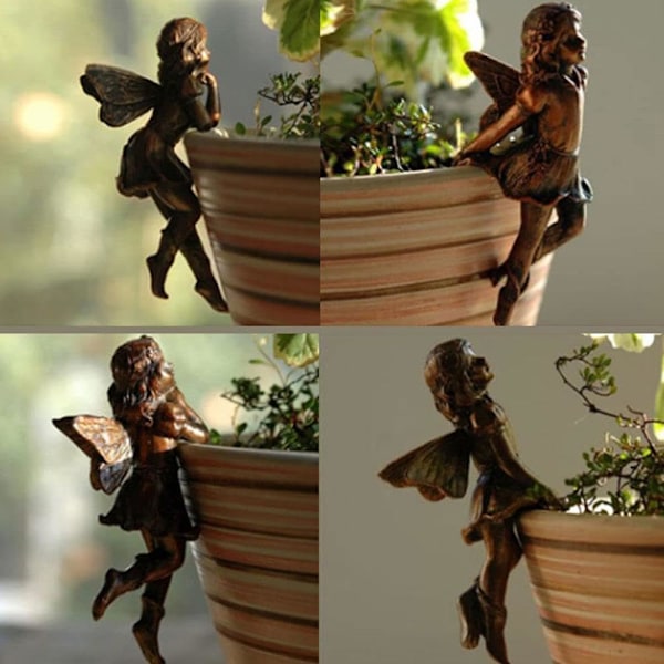 RJSQAQE Miniatyrälvor Figurin, Blomkruka och Vas Kramare, Blomsterälva Krukväxt Hänge, Hängande Kopp Resin Blomkrukor Hängande Älvprydnad BrassC C