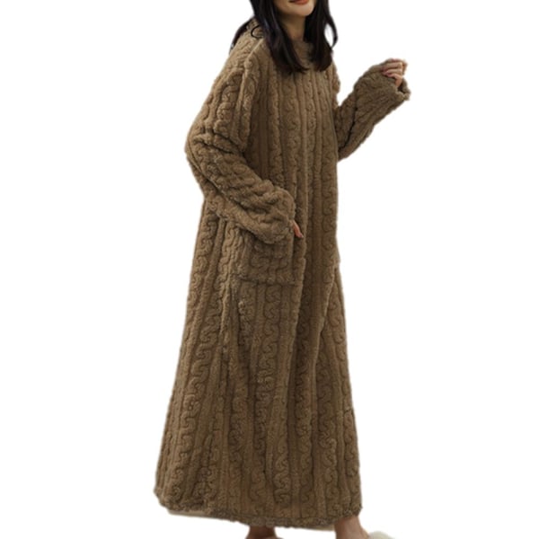 Dam Vinter Tjock Nattlinne Mjuk Korall Sammet Långärmad Sovkläder Ny brown One size