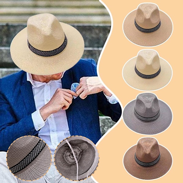 Herr Dam Vikbar Strå Panama Stil Solhatt Sommar Slapp Hatt, Strand S7B2 khaki one size