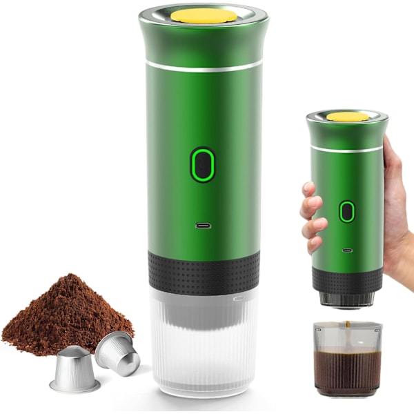 Bärbar Espressomaskin, 4-6 min Självuppvärmning, 3 I 1 Bärbar Kaffebryggare, 50 Gånger per Laddning, Små Kapslar, Stora Kapslar, Malet Kaffe