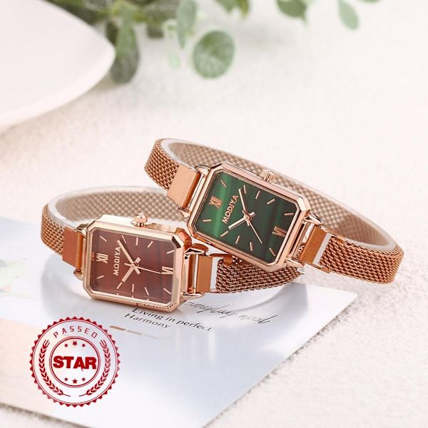 Ny Fyrkantig Magnetisk Spänne Kvarts Klocka Mode Rostfritt Armbandsur För Kvinnor Kreativ Gåva S2I3 Red One size