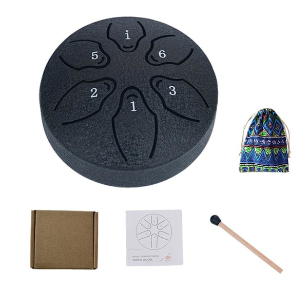 Stål Tongue Rain Chime Handpan - Mini 6-tons Trädgårdsperkussionsdrumma med 2-tons Regnljud för Utomhusbruk Black onesize