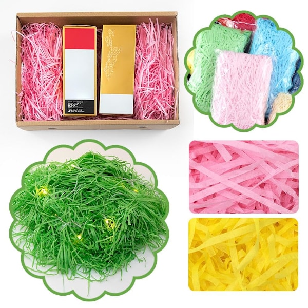 Strimlat silkespapper - Strimlat papper, flerfärgat raffiapapper, påskkorgsgräs - för presentförpackningar, korgfyllning och förpackning E 1pcs