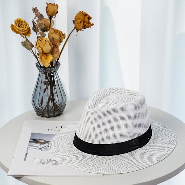 Sommar Strand Solhattar för Män Bredbrättad Stråhatt Panama Fedora Vikbar Rese Packbar Stråhatt white one size