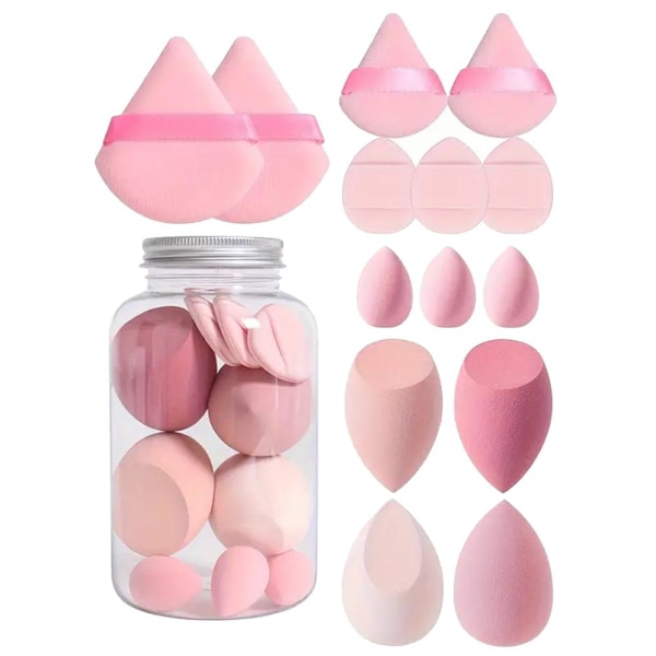14 st Driftflaska Puff Set Vattendroppe Gourd Diagonal Skuren Puff Smink Ägg Set  pink 14pcs
