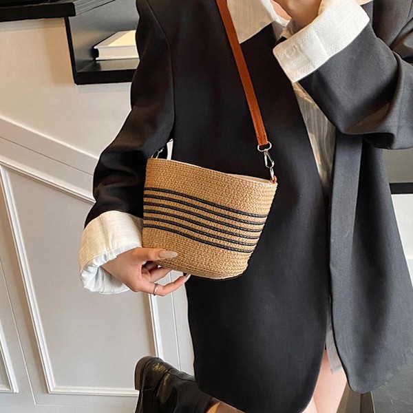 Enkel Retro Sommarvävd Crossbody Väska för Dam, Mångsidig Modeväska Axelremsväska E2d4 Beige&Khaki One size
