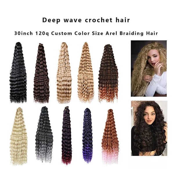30 tum lång Deep Twist syntetiskt hår Deep Curly Hair Extension. T1B BUG onesize