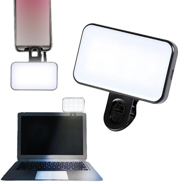 Clip-On Uppladdningsbart Selfie-ljus Justerbar Ljusstyrka För Mobil Dator. blackA 1set 2pcs