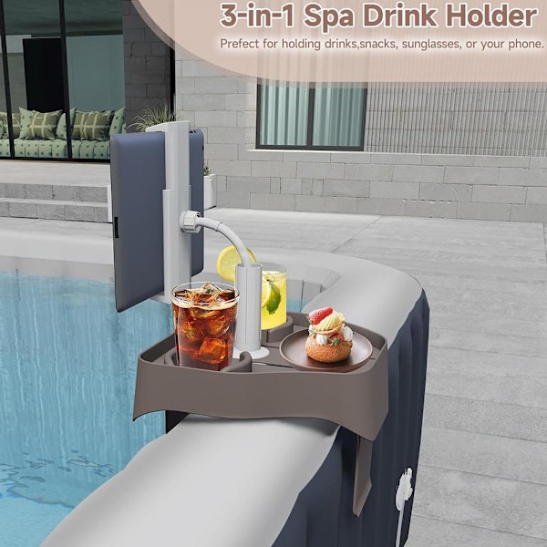 3-i-1 Justerbar Bricka för Badtunna med Mugghållare och Mobilhållare, Badtunnebricka, Clip-on Mugghållare och Mobilhållare för Pool, Passar för