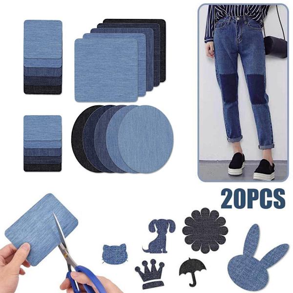 20 st 5 Färger DIY Stryk på Denim Tyg Lappar för Kläder Jeans Reparation