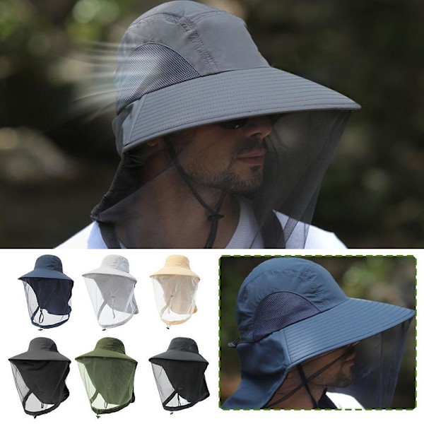 Fiskehatt för utomhusbruk med meshmask, myggsäker, solskydd, ventilerande' Khaki 1pc