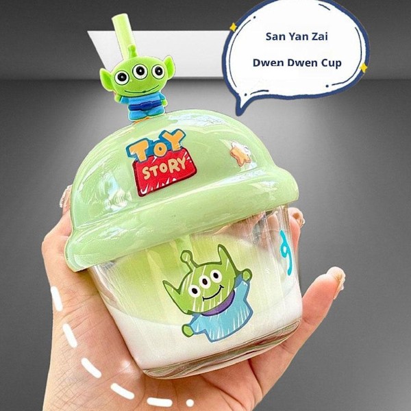 Mini Tecknad Björn Söt Ins Bärbar Glas Vattenkopp Dun Dun Kopp Med Sugrör Glas Dunking Kopp F6k3 Green 210ml
