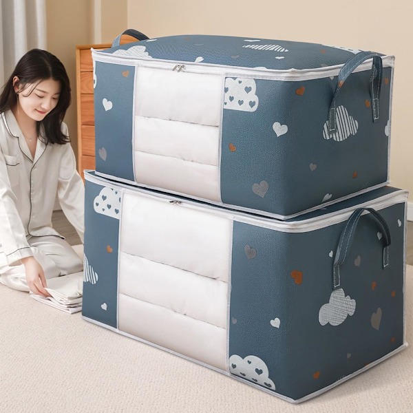 1 X Förvaringsväska för Kläder Stor Kapacitet Organizer för Täcken Filt Säng Q2U7 white L 1pcs