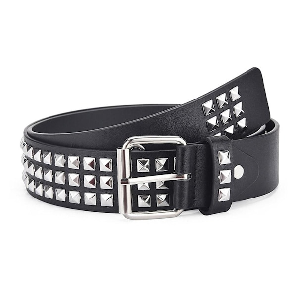 Punk Rock Silver Svart Metall Nitar Pyramid Studs Svart Läder med Bälte. Black One size