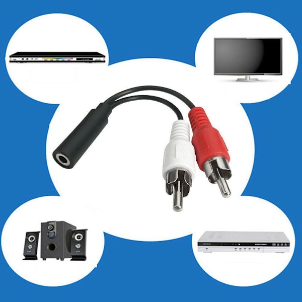 3,5 mm ljudjack hona till 2 x Phono RCA hane stereokontakt hållbar-