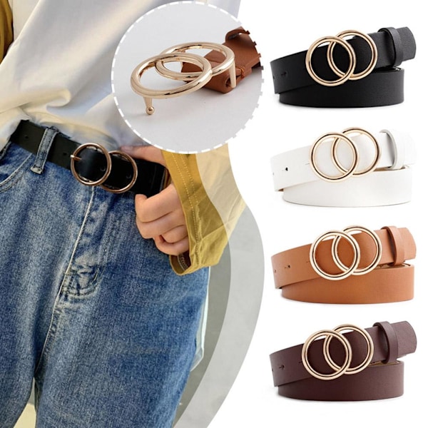 Boho Dam Bälte Dubbel Ring PU Läder Metallspänne Bälten Jeans Mångsidigt Byxbälte Klänning P0K0 Camel one-size