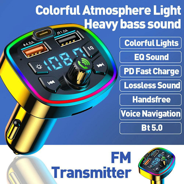 Billaddare FM-sändare Bluetooth 5.0 Handsfree Dubbel True 3.1A Port USB F7E0