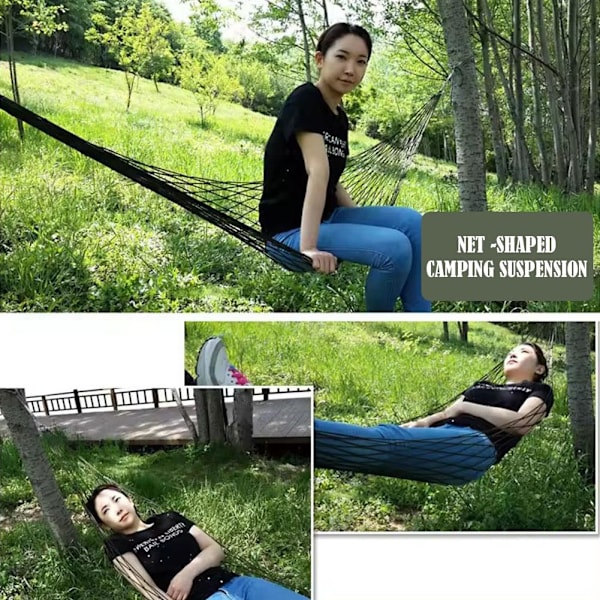 Generisk Utomhus Rese Camping Sport Hängmatta, Utomhus Sport Hängmatta Nät Mesh Nylon Rep Sovbädd Gunga med Krokar för Trädgård Strand Gård