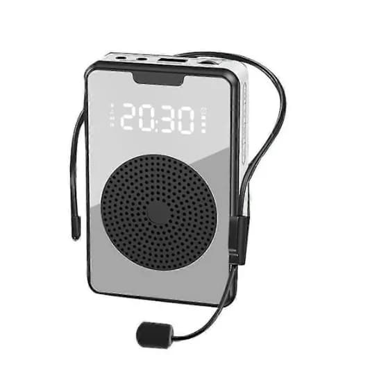 Trådløs stemmeforstærker Bluetooth-mikrofonhøjttaler med mikrofonheadset, velegnet til rejseledere - Sort