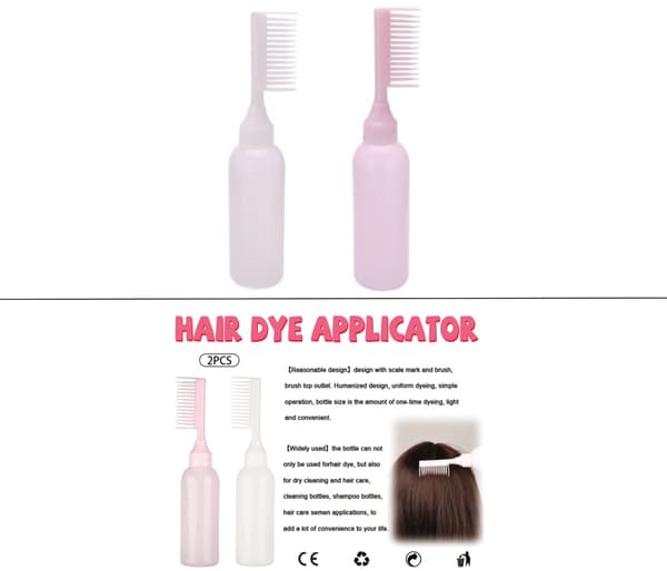Klistermärken - 2 hårfärgningskamflaskor - vit + rosa