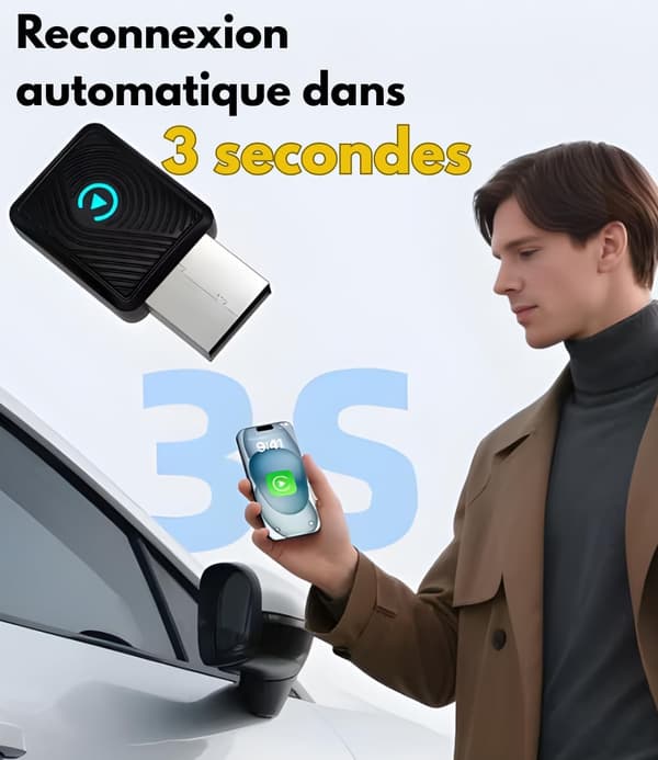 Kablet til trådløs CarPlay bilforbindelsesboks, smart og bærbar Android og Apple bilboks
