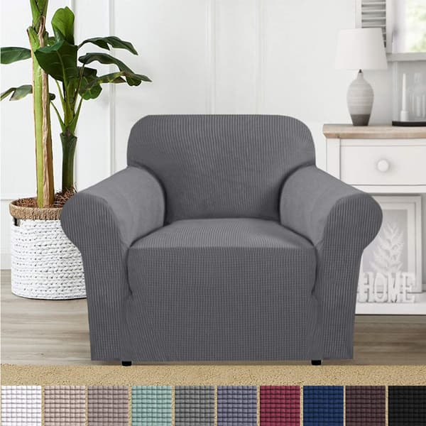 90*140cm elastisk sofatrekk - rutete børstet lys grå