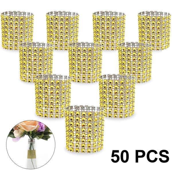 50 stk. hule 8-rads diamant serviettspenne-gull