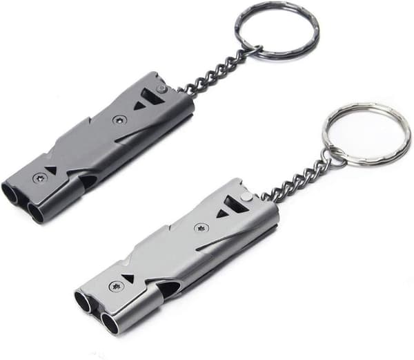 2-pack nödvisselpipa i rostfritt stål, dubbla rör, hög decibel