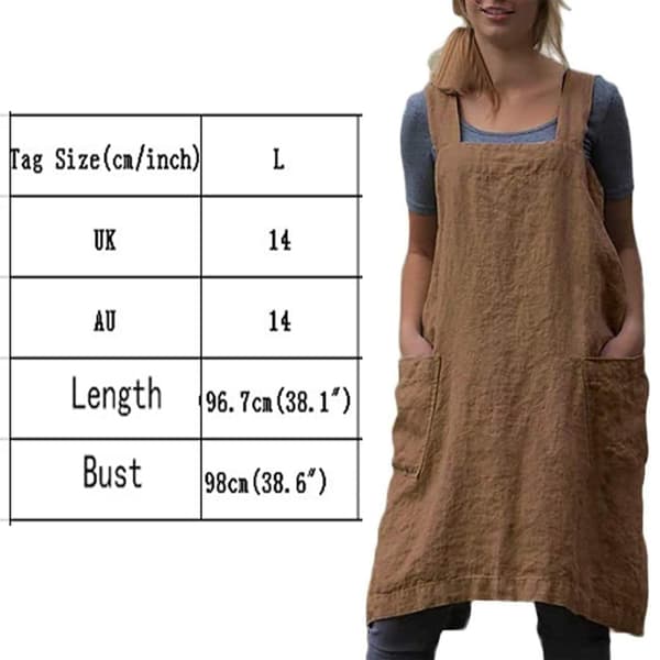 1 stk. forkle i bomull og lin - Khaki - L