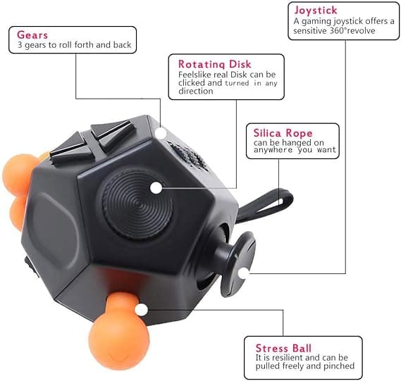 Dodekaeder Fidget Cube - Premium Stressavlastande Leksak - för ADHD/Autism (Svart)