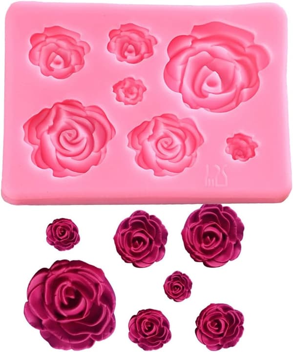 7-delt 3D roseblomst sæbeform - pink