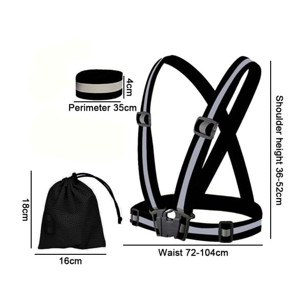 Reflekterende elastisk båndsett - 1 stropp + 4 armstropper + oppbevaringspose - svart