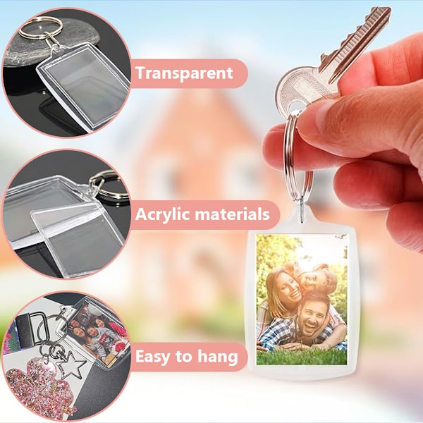 16 st nyckelringar i plast (4 av varje) - rektangulär + rektangulär båge + rektangulär spets + kvadratisk