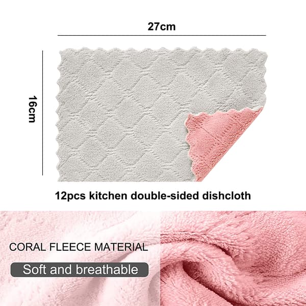 12-pack kökshanddukar - korallfleece rosa grå - 27*16