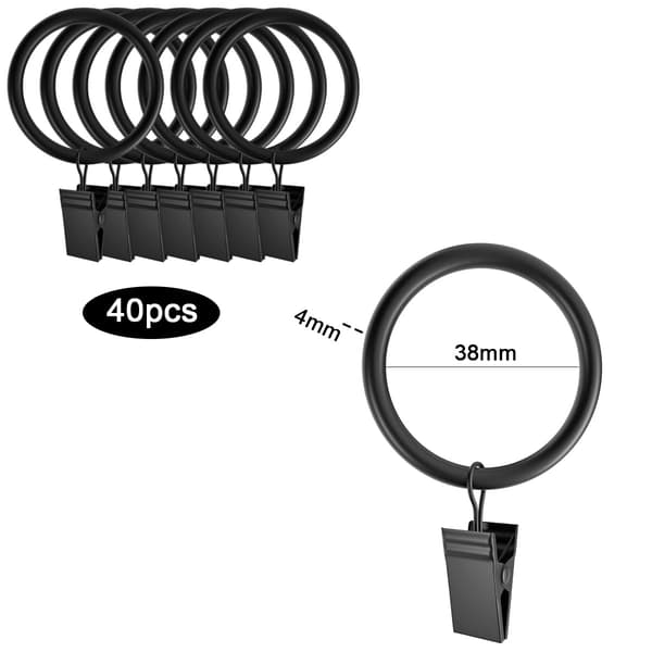 40 stk. gardinklemme krogring - sort (grå) - 4,0 mm × 38 mm diameter