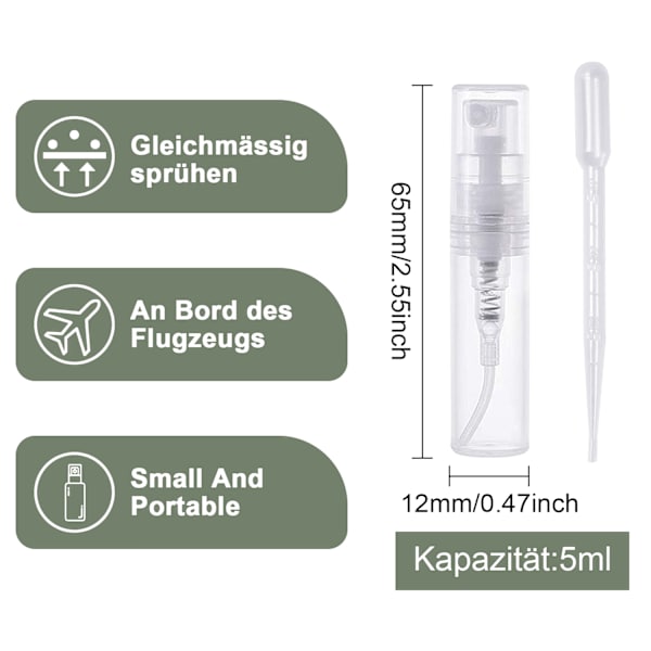 20 mini sprayflaskor - 3ML transparent + 3ML droppare