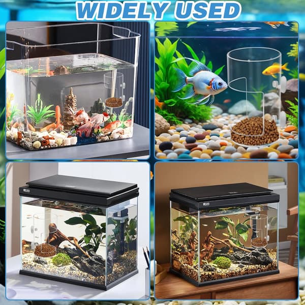 Runde akvariefoderautomater med sugekop, foderrør, tankdeler, legeæske, akvarium, tilbehør til skildpadder og rejer