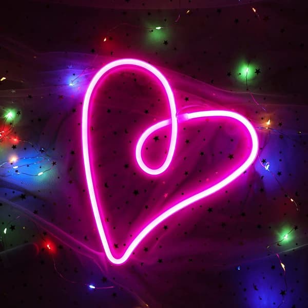 LED Neonlys - Hjerteform (Batteri + USB) - Pink