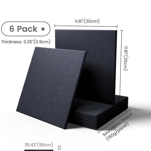 6-pack Akustikpaneler, 30x30x0.9cm, Ljudisolerande Paneler för Studio, Kontor, Hem
