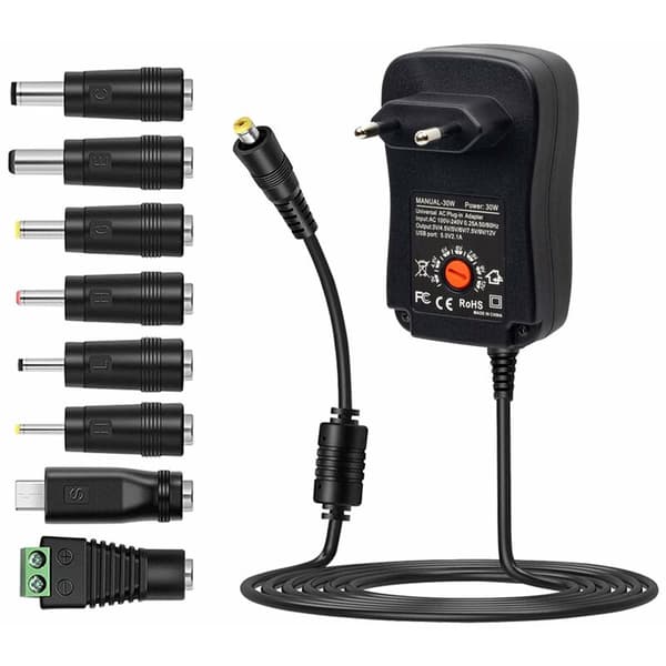30W justerbar strømlader - 8 porter - EU