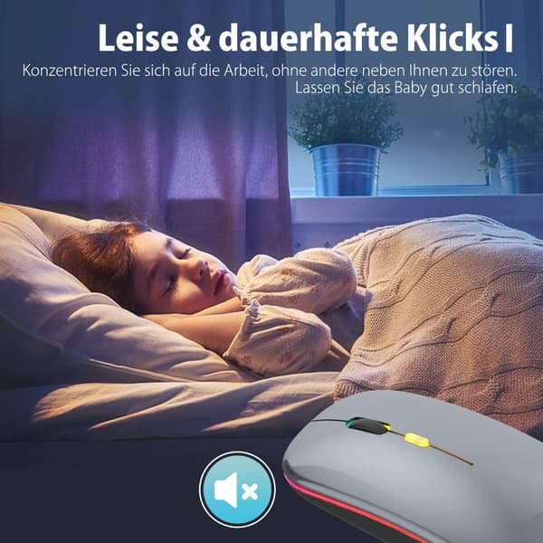Trådløs Bluetooth dual-mode mus med lading, lydløs og lysende - dual-mode Bluetooth lysende - grå