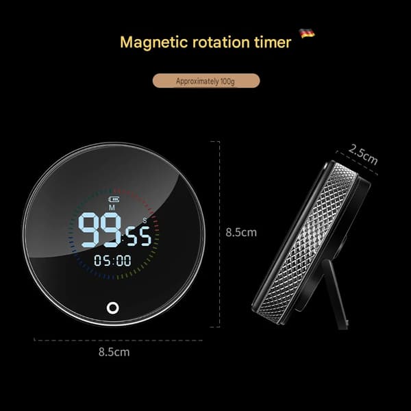 USB genopladelig roterende timer, elektronisk timer, magnetisk køkkenbage student tid nedtælling management.