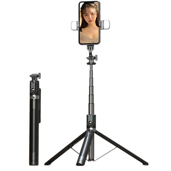 Mobiltelefon selfiepinne med ljus-P100D-2 dubbla lampor