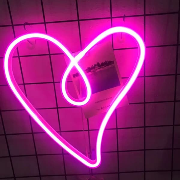 LED Neonljus-Hjärtform (Batteri + USB)-Rosa