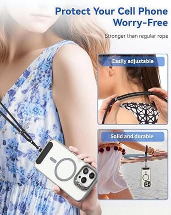 Telefonstropp for iPhone: Crossbody-telefonstropp og håndleddsstropp for de fleste iPhone- og Android-smarttelefoner, svart