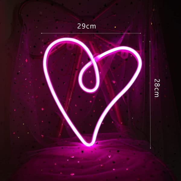 LED Neonlys-Hjerteform (Batteri + USB)-Rosa