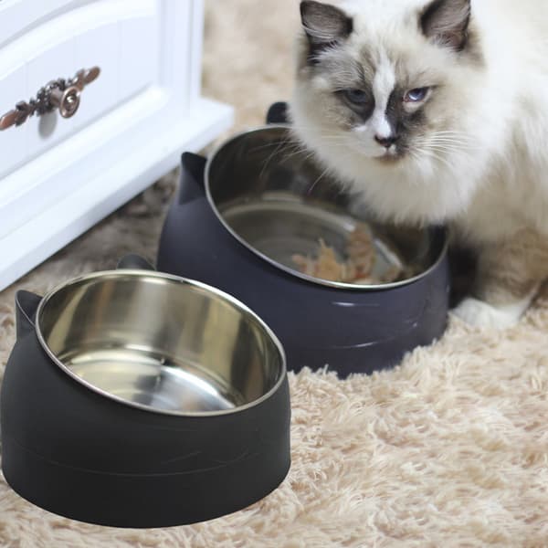 Beskyt halshvirvelskål til katte - sort medium [kapacitet 400ML]