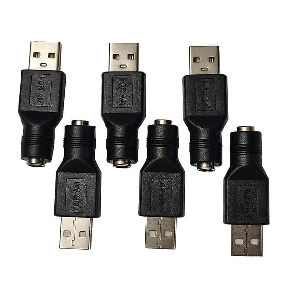 Musta USB-DC-adapteri USB 2.0 A naaras-DC 5.5x2.1mm virtasovitin